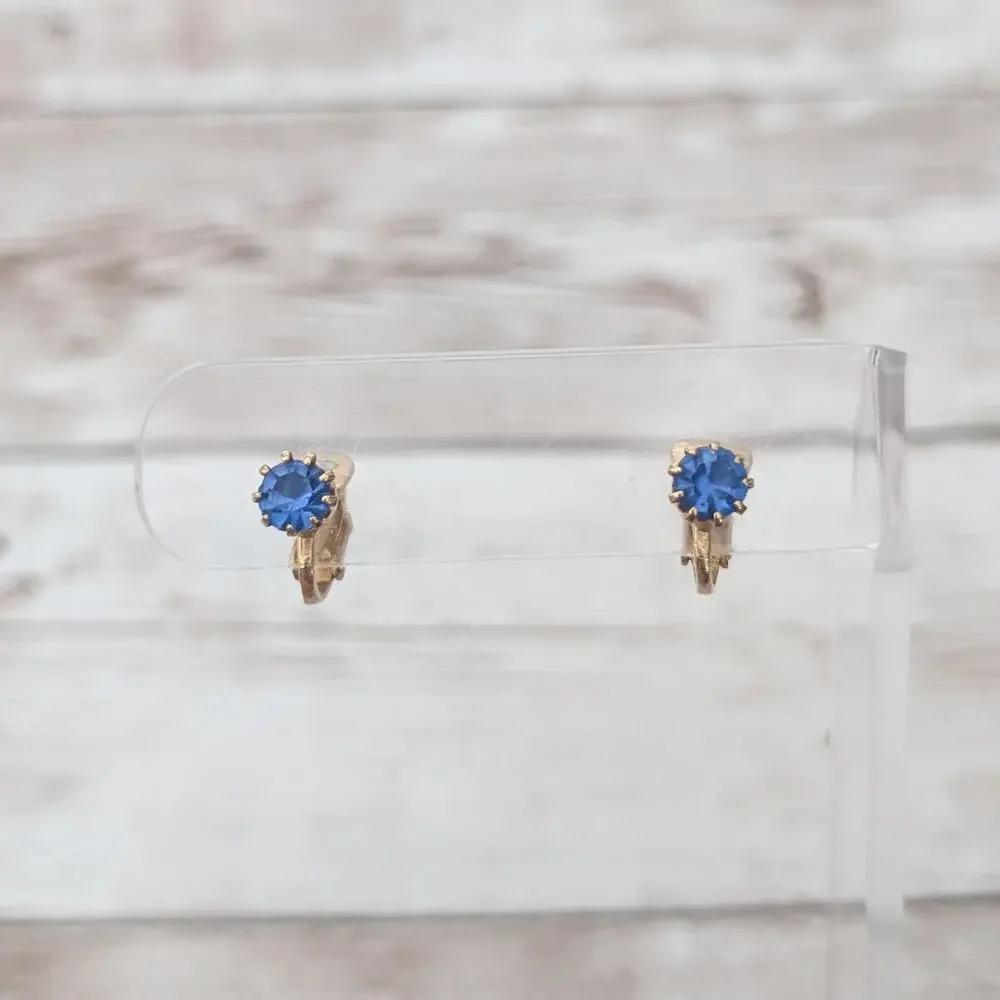 Vintage Clip On Earrings Blue Gem - Dainty